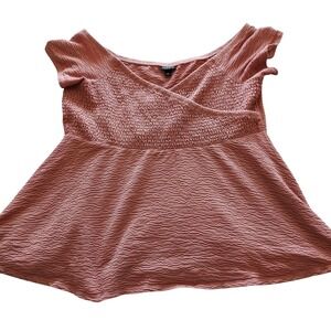 Torrid Sz 1 Dusty Rose‎ Pink Textured Knit Surplice Peplum Babydoll Top Feminine